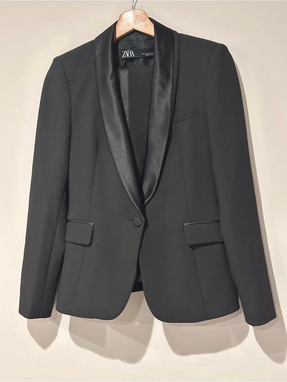 Zara Women’s Black Tuxedo Suit Set Blazer S Pants Satin Trim XS Formal - Picture 4 of 13
